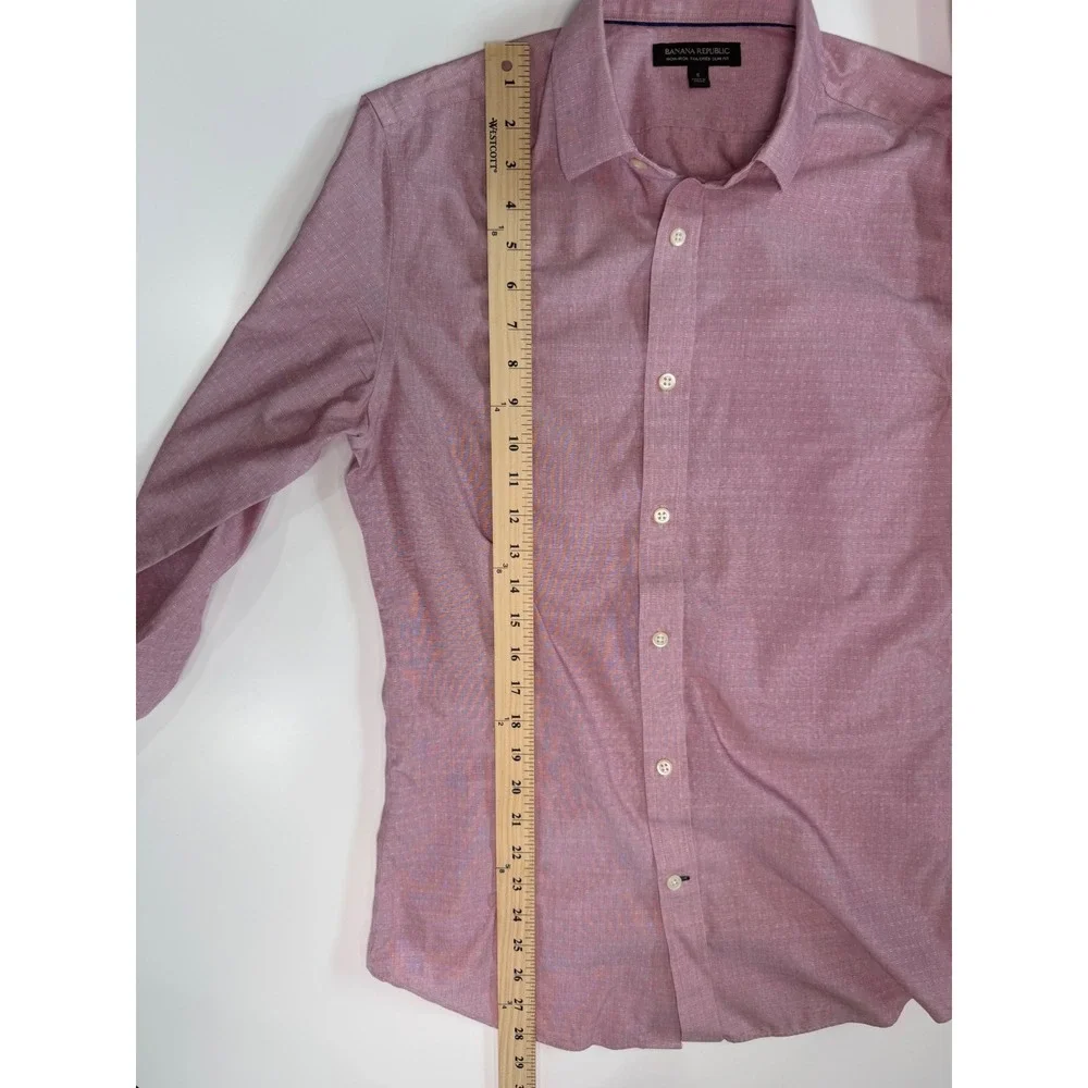 Banana Republic Mens Tailored Slim Fit Non-Iron Dobby Shirt Red Pink Small S